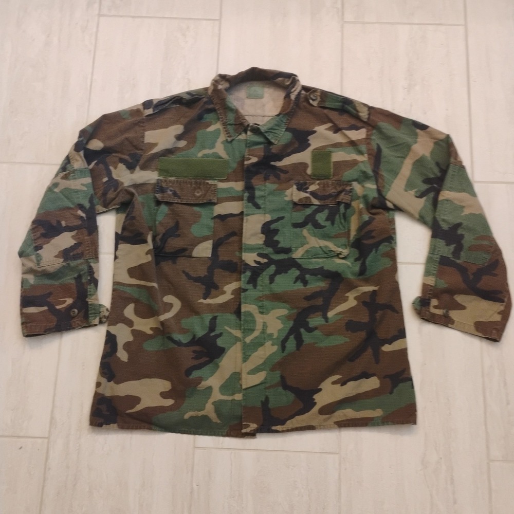 US Army Woodland Camo BDU Coat Shirt X-Large Long XL Ripstop Cotton Patch Combat